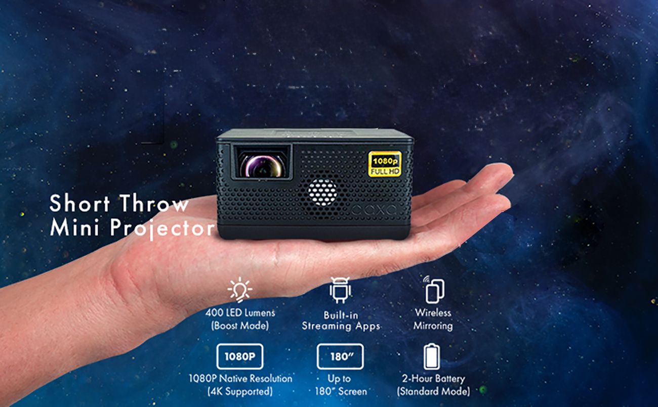 AAXA P400+ Short Throw Smart Mini Projector with 2 Hour Battery, Native